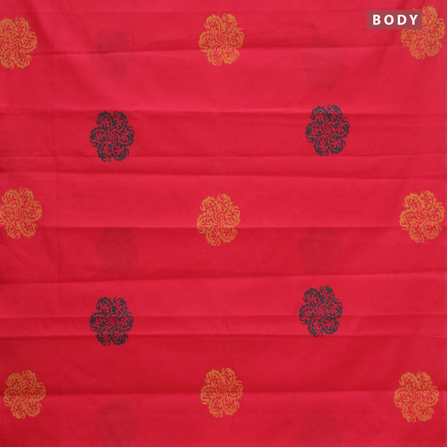 Poly cotton saree red with hand block prints in borderless style