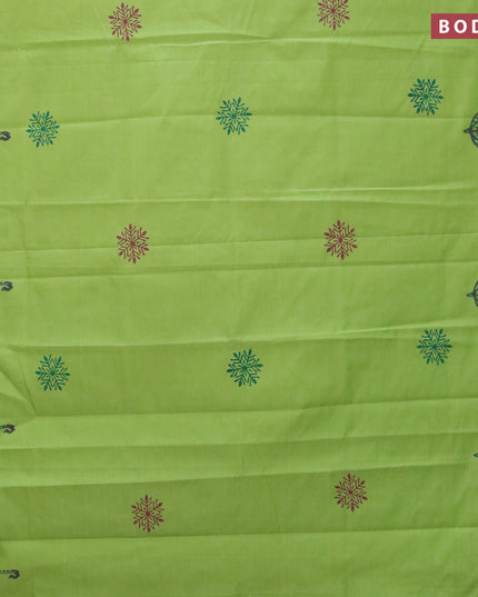 Poly cotton saree green with hand block prints in borderless style