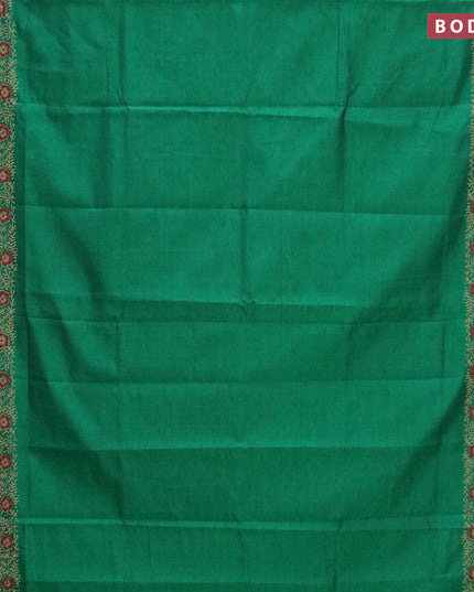 Poly cotton saree green with hand block prints and printed border