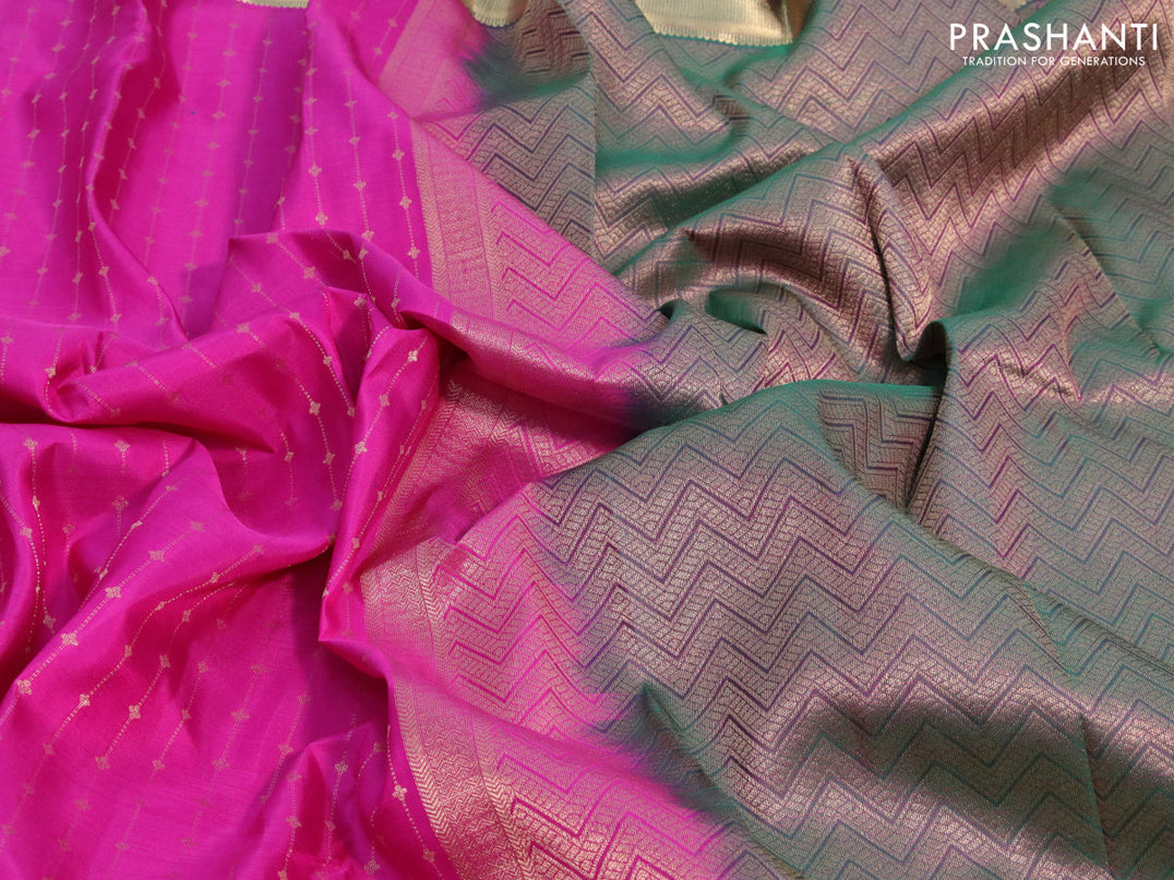 Pure kanjivaram silk saree pink and green with allover zari woven 1000 butta weaves and zari woven border