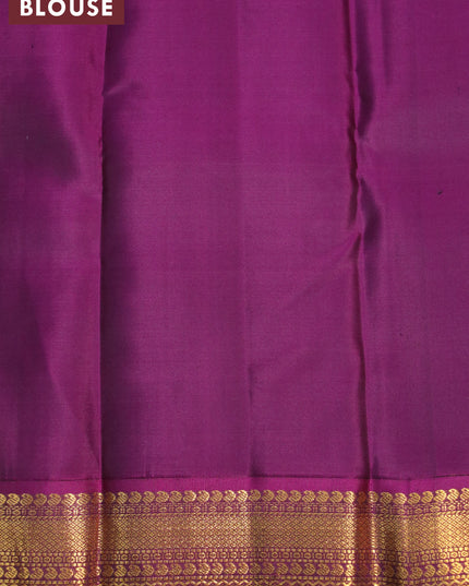 Pure kanjivaram silk saree teal green and purple with zari woven buttas and zari woven korvai border