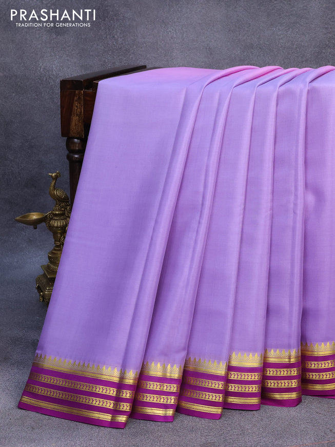 Pure mysore silk saree light pink lavender and purple with half & half style and zari woven border