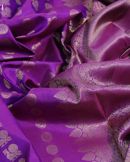 Pure kanjivaram silk saree deep violet with zari woven buttas and long zari woven border
