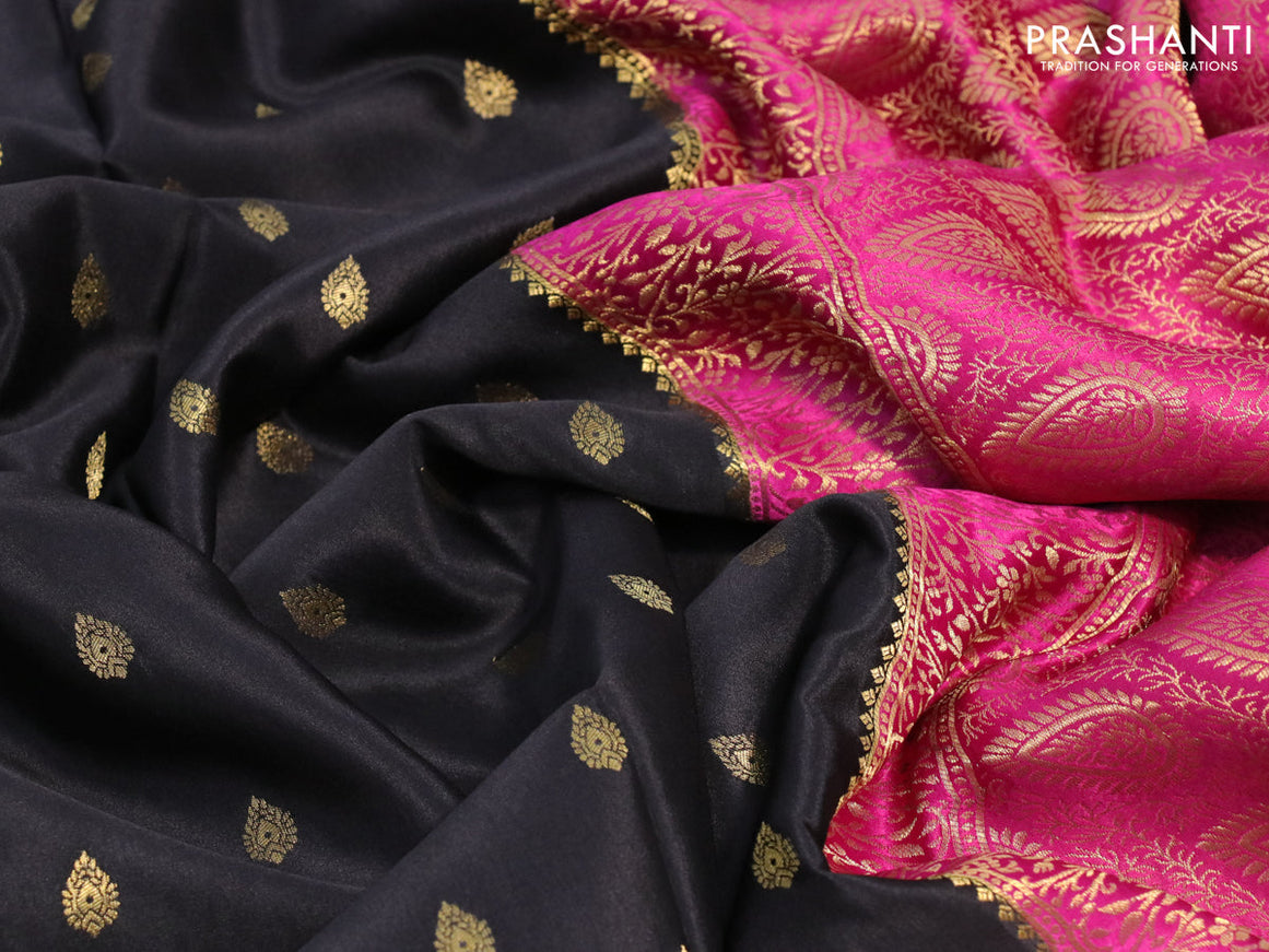 Pure mysore silk saree black and pink with allover zari woven buttas and zari woven border