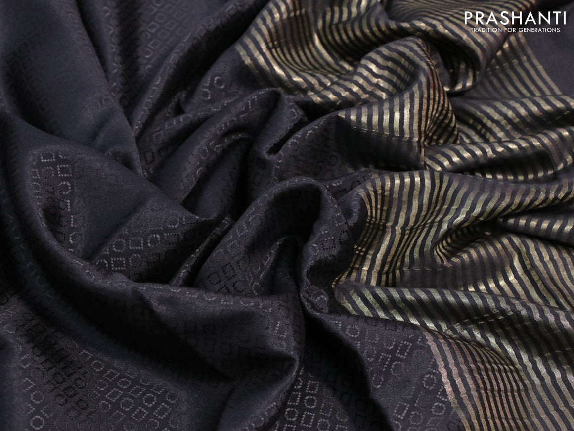 Pure mysore silk saree black with allover self emboss and zari woven border