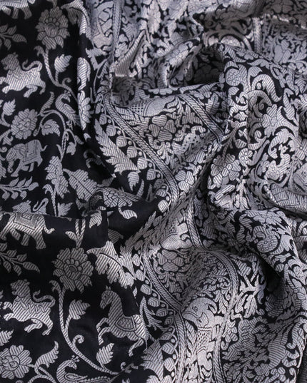 Pure banarasi uppada silk saree black with allover thread & silver zari woven brocade weaves and woven border