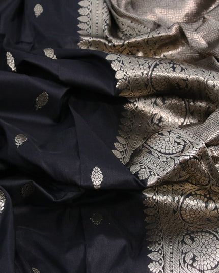 Pure banarasi katan silk saree black with zari woven buttas and zari woven border