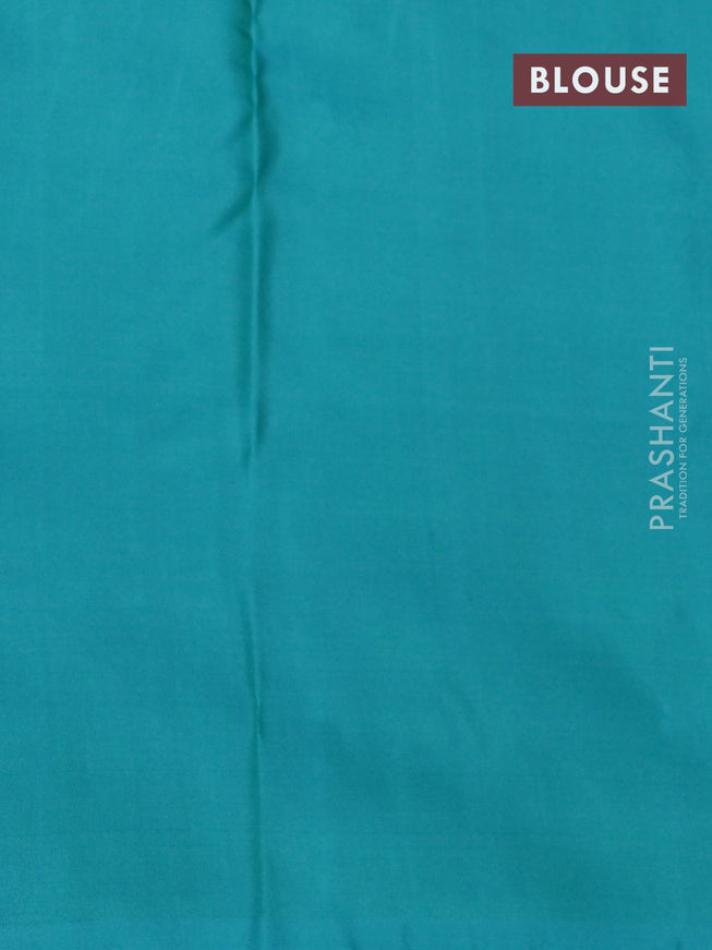 Pure kanjivaram silk saree magenta pink and teal blue with zari woven buttas in borderless style