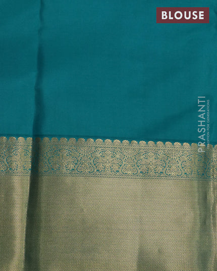 Pure kanjivaram silk saree pink and teal green with allover small zari checked pattern and zari woven border