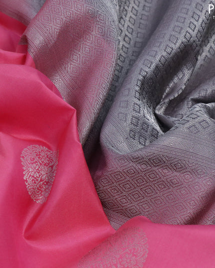 Pure kanjivaram silk saree pink and grey shade with silver zari woven buttas and zari woven border