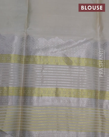 Pure kanjivaram silk saree teal blue and cream with zari woven box type buttas and long zari woven border