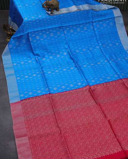 Pure raw silk saree cs blue and pink with silver zari woven butta weaves and silver zari woven border
