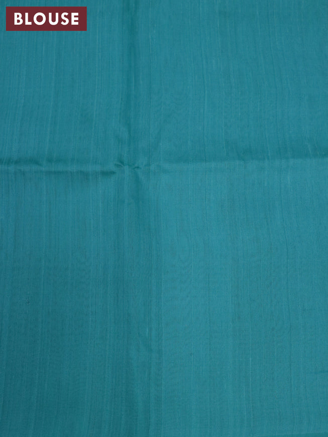 Pure raw silk saree pink and teal blue with allover silver zari weaves in borderless style