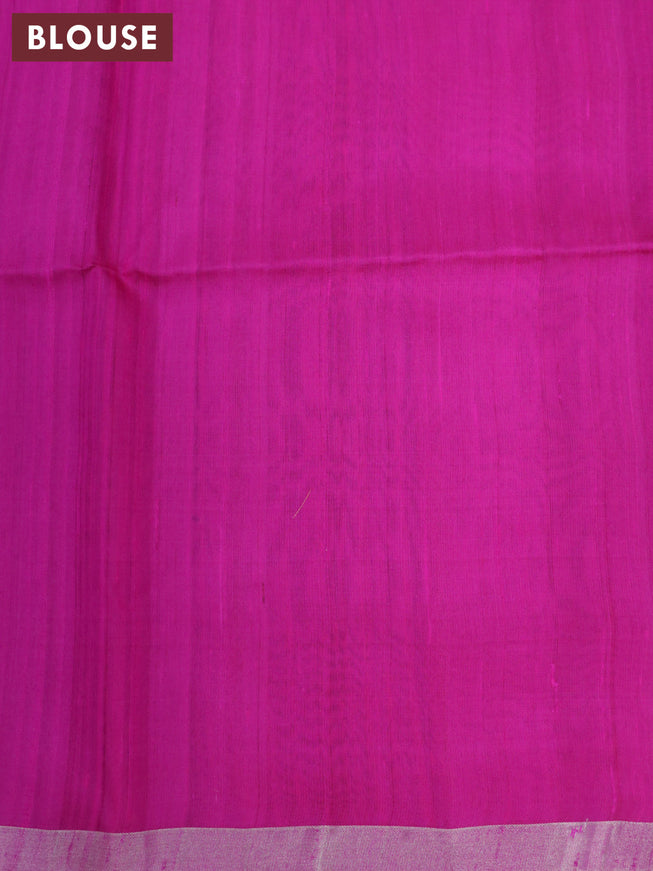 Pure raw silk saree violet and pink with silver zari woven buttas and silver zari woven simple border
