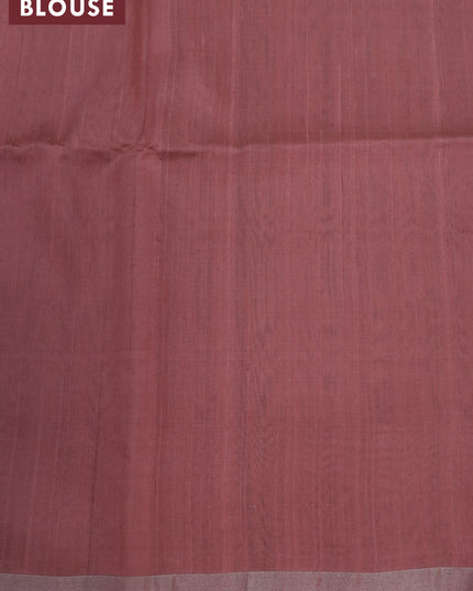 Pure raw silk saree royal blue and pastel brown with silver zari woven buttas and silver zari woven simple border