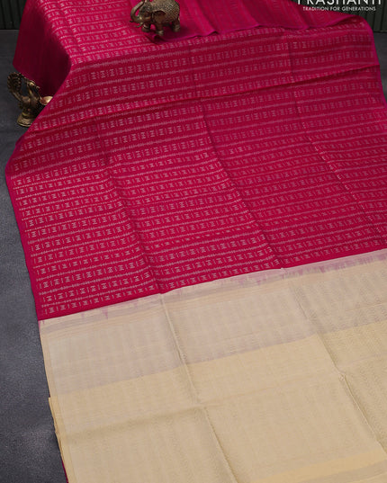 Pure raw silk saree dual shade of pink and cream with allover silver zari weaves in borderless style