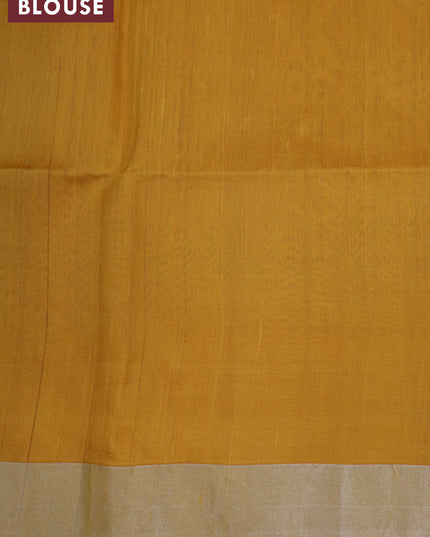 Pure raw silk saree green and yellow with silver zari woven butta weaves and silver zari woven border