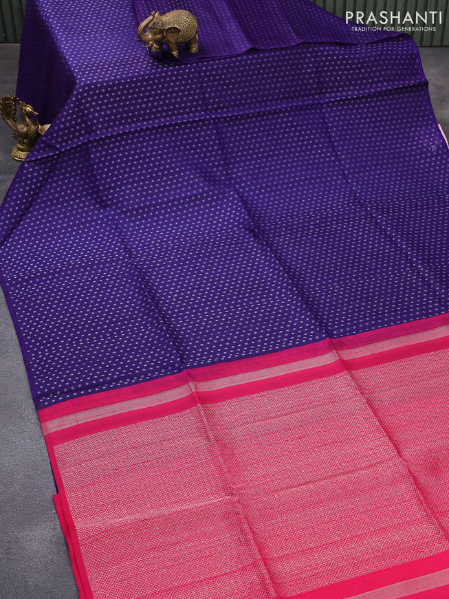 Pure raw silk saree blue and pink with silver zari woven butta weaves and silver zari woven border