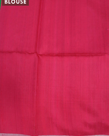 Pure raw silk saree green and pink with silver zari woven butta weaves and silver zari woven border