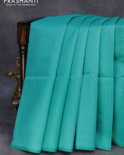 Pure raw silk saree teal blue and pink with silver zari woven butta weaves in borderless style