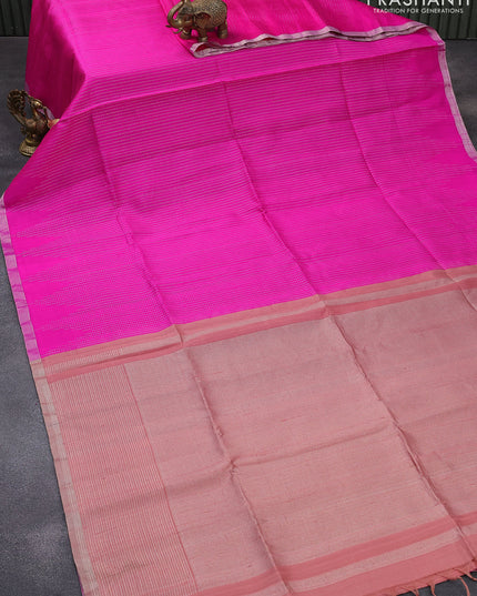 Pure raw silk saree pink and pastel brown with silver zari woven butta weaves and silver zari woven border