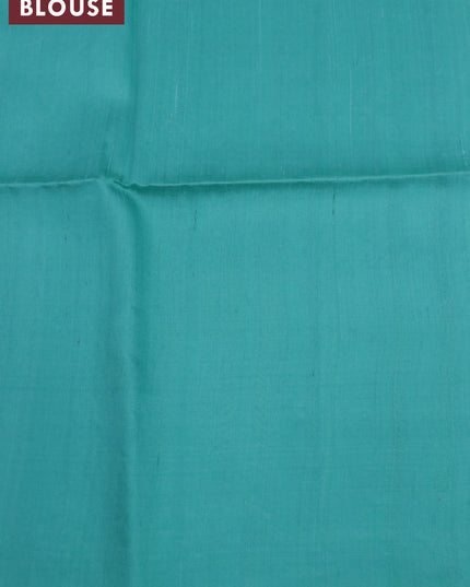 Pure raw silk saree light pink and teal green with silver zari woven buttas in borderless style