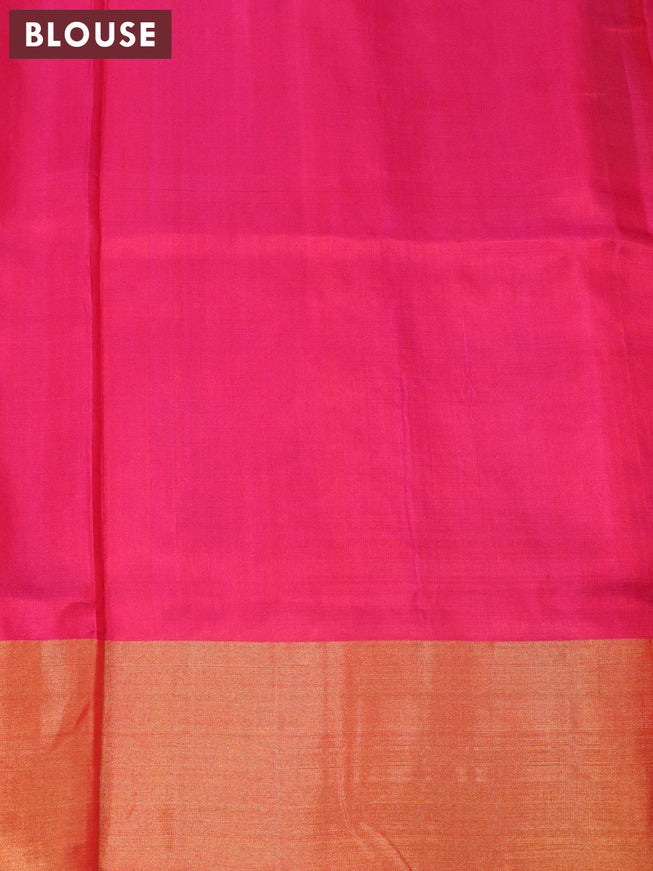 Pure uppada silk saree dual shade of greenish maroon and pink with silver & gold zari woven buttas and zari woven border