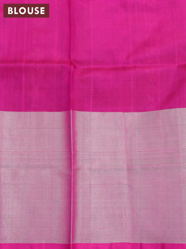 Pure uppada silk saree green and pink with allover silver zari woven butta weaves and long silver zari woven border
