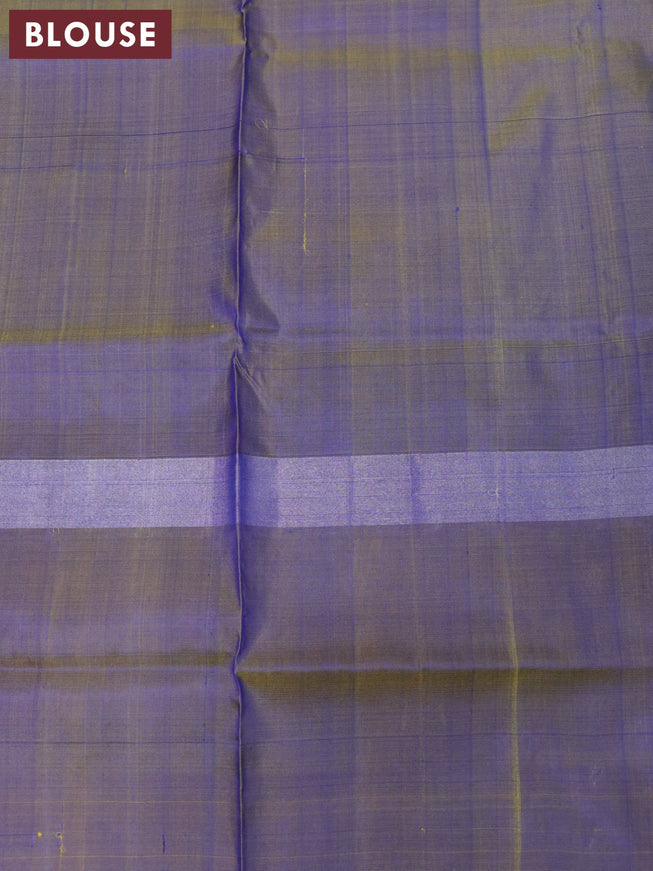Pure uppada silk saree dual shade of bluish green and dual shade of bluish yellow with silver zari woven buttas and long silver zari woven butta border