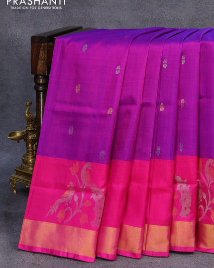 Pure uppada silk saree purple and pink with zari woven buttas and rich zari woven border