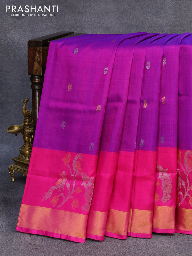 Pure uppada silk saree purple and pink with zari woven buttas and rich zari woven border