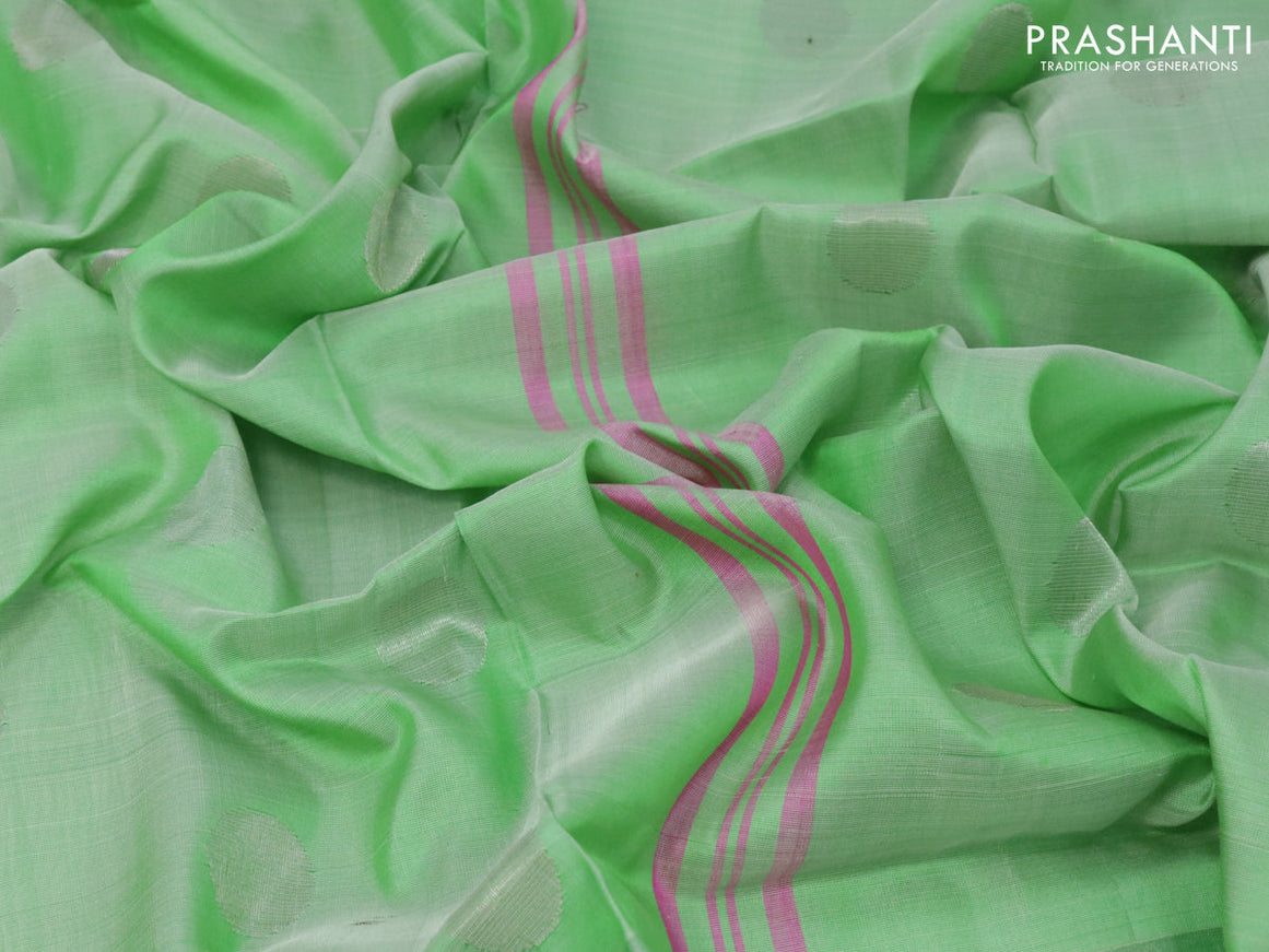 Pure uppada silk saree light green with silver zari woven coin buttas and silver zari woven border