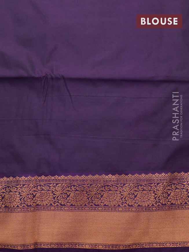 Semi soft silk saree light pink and deep violet with allover zari weaves and zari woven border
