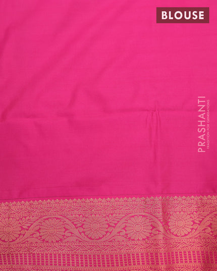 Semi soft silk saree blue and pink with allover self emboss & copper zari weaves and rich zari woven border