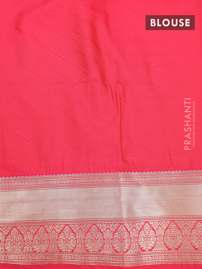 Semi soft silk saree teal blue and reddish orange with allover zari weaves and zari woven border