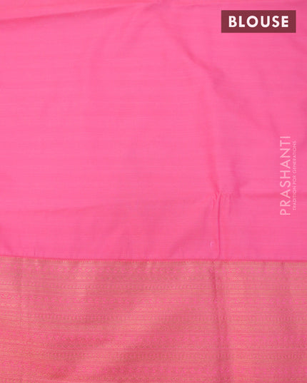 Semi soft silk saree teal green and candy pink with copper zari woven buttas and copper zari woven border