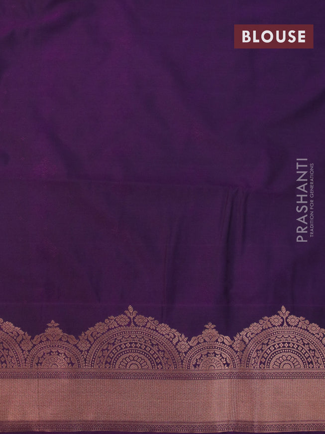 Semi soft silk saree teal green and purple with allover copper zari woven buttas and copper zari woven border