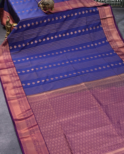 Semi soft silk saree blue and purple with allover copper zari weaves and copper zari woven border