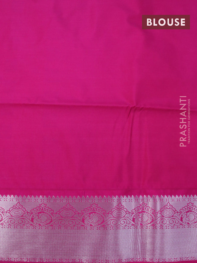 Semi soft silk saree yellow and pink with allover silver zari woven buttas and zari woven border
