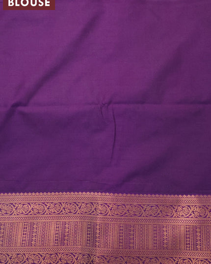 Semi soft silk saree orange and purple with allover copper zari stripes & buttas and copper zari woven border