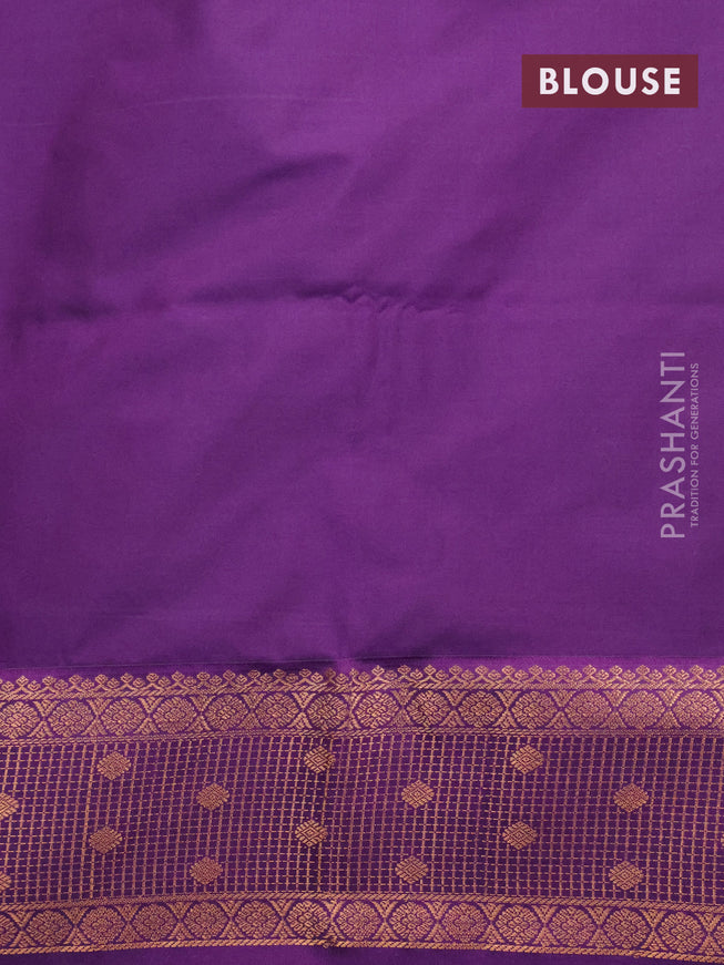 Semi soft silk saree orange and deep purple with allover zari woven buttas and copper zari woven border
