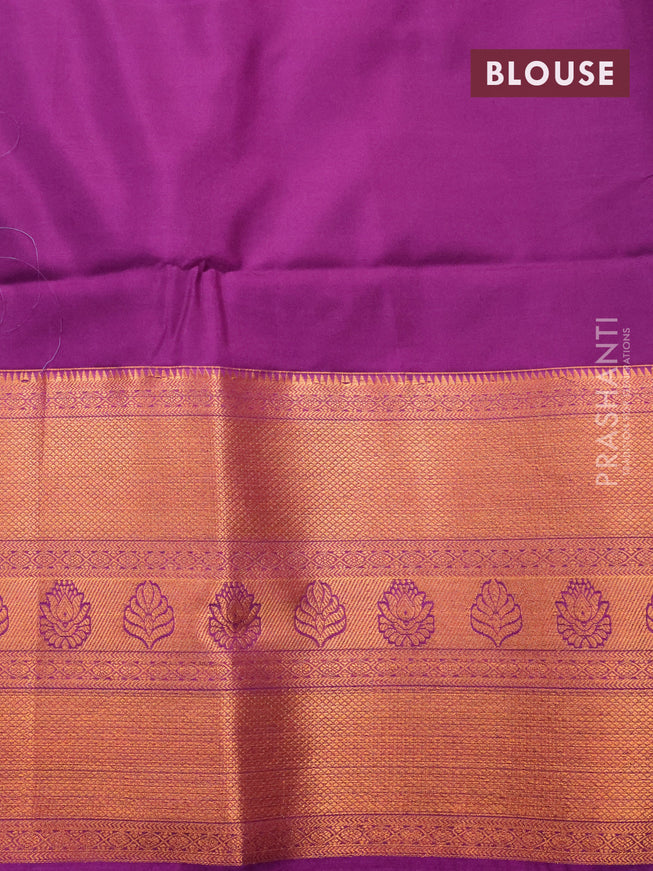 Semi soft silk saree grey and purple with copper zari woven buttas and long copper zari woven border