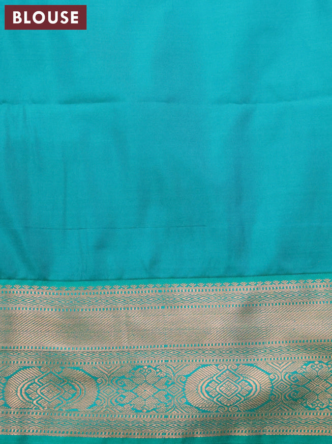 Semi soft silk saree pale yellow and teal green with allover zari weaves & buttas and rich zari woven border