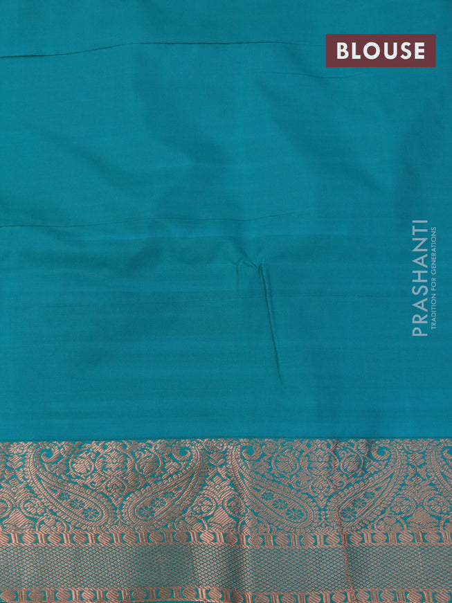 Semi soft silk saree dual shade of red shade and teal green with allover small zari checks & buttas and copper zari woven border