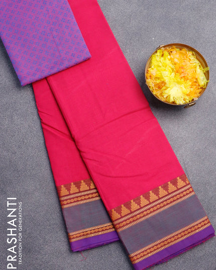 Chettinad cotton saree pink and purple with thread woven buttas and rettapet thread woven border & woven blouse