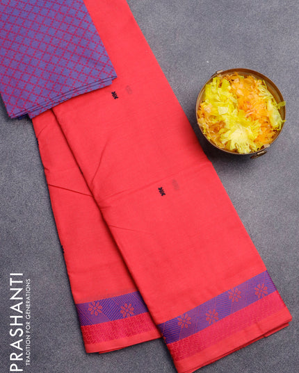 Chettinad cotton saree candy pink and blue with thread woven buttas and thread woven border & woven blouse