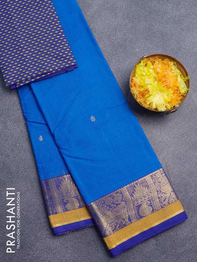 Chettinad cotton saree cs blue and bliue with zari woven border and zari woven border & woven blouse