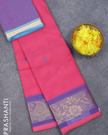 Chettinad cotton saree pink and blue with thread woven buttas and zari woven border & woven blouse