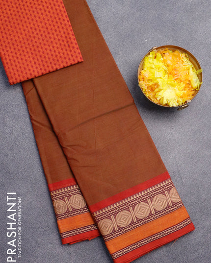 Chettinad cotton saree dual shade of green shade and rustic maroon with plain body and thread woven border & woven blouse