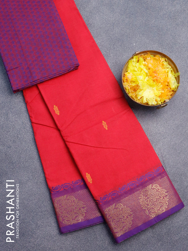 Chettinad cotton saree pink and dual shade of blue with thread woven buttas and zari woven border & woven blouse